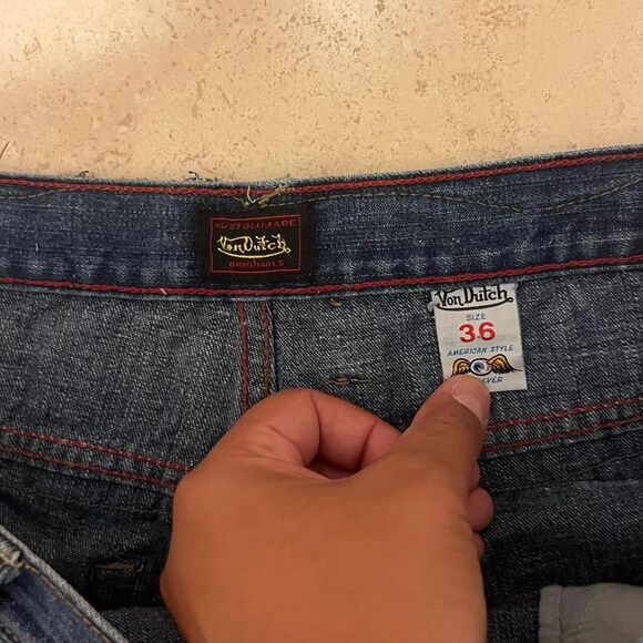 VINTAGE VON DUTCH Distressed Paint Splatter Lightwash Denim Jeans Y2K Sz 36 - Picture 8 of 8